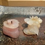 すし匠 - アラと金目鯛の昆布〆
      