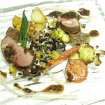 リストランテ サクラ - シャラン鴨とフォアグラ　トリュフとゴルゴンゾーラのソース　ポルチーニと季節野菜のグリル　オルゾット添え