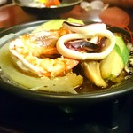 花いち - ［夕食］台物・赤海老、烏賊の陶板焼き