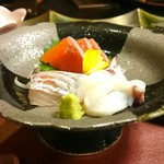 ［夕食］御造り・信州サーモン、信濃雪鱒、蛸