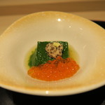 日本料理 みや  - 27年10月　春菊葛寄せ、とんぶりとろろ、新イクラ