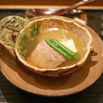 虎白 - 「小鍋」牛タン鍋煮込み、インゲン、胡麻豆腐、冬瓜　2015年7月
      