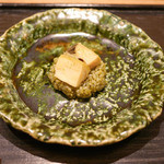 虎白 - 「凌ぎ」蒸し鮑、肝和え餅米　2015年7月