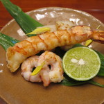 花の木 - ナマモノ苦手と伝えたら、海老と帆立を焼いてくださいました。