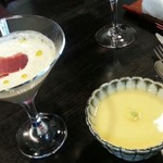 いかの墨 - 洋食ランチの秋茸のスープと、和食ランチの秋茸の茶碗蒸し