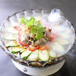 海鮮の特製スープ浸し/季節野菜の豆腐包み