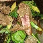 ドメイヌ ドゥ ミクニ - 平成２６年８月３日　メインのフランス産・シャラン鴨胸肉のロティ　ルーアン風フォアグラ入りソース　夏の軽井沢野菜のフリカッセ　＋　オプションのマルケ産サマートリュフ生薄切りのせ