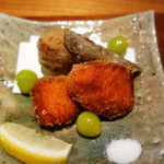Shiawase Zammai - 鮭おかき揚げ　ごぼう　銀杏　里芋