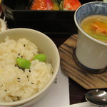 Uraku - メインの栗おこわと松茸入り茶碗蒸し