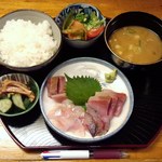 居酒屋たけ  - 2015.10.9。刺身定食680円