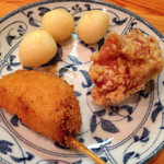 まんもちゃん - うずら 100円税込 からあげ 50円税込 たまねぎ80円税込