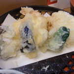 いちじろう - 天ぷら定食の天ぷら（エビ×２、タコ、野菜色々）