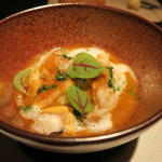 エクアトゥール - 27年10月　オマールとモンサンミッシェル魚介のフラン、スープドポワソン、ニンニクの泡