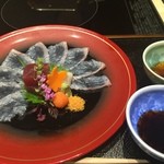 香水亭 - お造り：平目薄造り、鮪小角〜ポン酢・土佐醬油