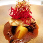 鯛のポワレ キノコのソース 柿のマリネ(正式名称不明)