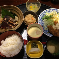 土佐料理 祢保希 赤坂店 - 週替わり定食 鰹のタタキと牡蠣フライ 2015.10撮影