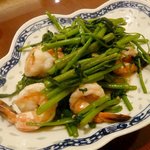 お粥家 周荘 - 空芯菜と海老の炒め物