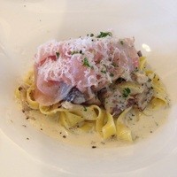 アマレット - 生ハムときのこのフェットチーネ