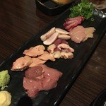 炉端処 一心 - 地鶏り造り五種盛り＋白子　2015/10