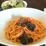 タリーズコーヒー - 茄子のパスタセット(ドリンク、サラダ付)　1020円