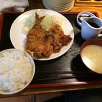 喰飲楽屋 一馬 - アジフライ&唐揚定食201508