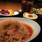 草木万里野 - パスタセット(カニとホタテのトマトソース)