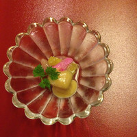 日本料理 もちづき - 先付け　焼き茄子ゼリー寄せ　なた豆の花　酢味噌掛け