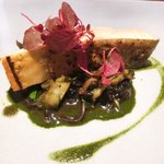 ル スプートニク - ランチコース 7128円 の大岩魚のポワレ 鮑のヴァプール 鮑の肝とハーブのソース 黒米のリゾット