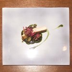 ル スプートニク - ランチコース 7128円 の大岩魚のポワレ 鮑のヴァプール 鮑の肝とハーブのソース 黒米のリゾット