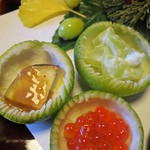 つる幸 - シャインマスカットの白和え、五郎金時芋の海鼠腸のせ、いくら