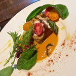 【穴子と天使エビと絹皮ナスのテリーヌ】