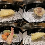 あら垣 - 鹿児島の柔らかいスミイカ、岩手の小ぶりで肉厚などんこ、車海老の脚と唐辛子（赤・青）、松島のハゼ