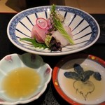 あら垣 - 天然魚お造り（金目鯛、ヒラメ）