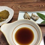 Takarabune Onsen Yumotokotobuki - わさびの甘酢漬けと里芋焼き