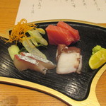 かま田 - ②向付　中とろ、縞鯵、蛸