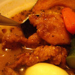 札幌スープカレー マグマ - 他店にはない、ジューシーな鶏ムネ肉の唐揚げが、スープにからみ、ジュワっと。