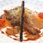 ラトラス - ランチコース 6000円 の鮮魚のポワレ ビスクドオマール 人参のピューレ オレンジレディクション