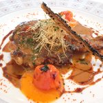 ラトラス - ランチコース 6000円 の鮮魚のポワレ ビスクドオマール 人参のピューレ オレンジレディクション