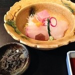 和彩膳所 楽味 - 造り<本マグロ,フクラギ,ヒラメ>,塩昆布
