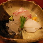 虎屋 壺中庵 - 天然鯛，アオリイカ，車海老の造り