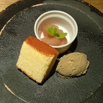 祇園迦陵 - デザート①：梨コンボート、カステラ、ゴマアイス
