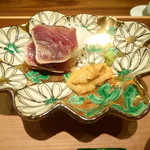 老松 喜多川 - お造り（鰹のたたき、天草の雲丹>