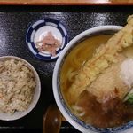 熟成うどん なかや - ちく天きつねとろろうどんと鶏とごぼうのかやくご飯＠熟成うどんなかや（2015年10月某日）