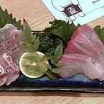 Shokusaiya Nari - 炙り鯛と活けカンパチ刺し身
