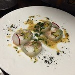 鶏料理ひとりひとり - H27/10/22 天使の海老と鶏のむね肉の大根ピクルス巻き柚子ソース