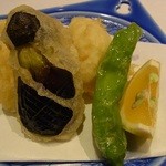 割烹　笑楽 - 天麩羅(茄子・獅子唐・鱧)_2015年10月