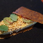 Restaurant Satoshi.F - ダイエットしたフォアグラ　黒豆とマカダミアナッツのチュイール　サラダバーネットとレッドデトロイト（2015/9）