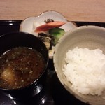井本 - 新米の土鍋御飯　赤出汁　香の物
