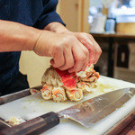 活カニの花咲 - 手際良く進みます☆