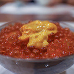活カニの花咲 - イクラご飯ウニ添え(新十律川町ユメピリカ使用)ミニから丼へ＆そしてウニ添えにアップグレード☆ 大将ありがとうございます☆